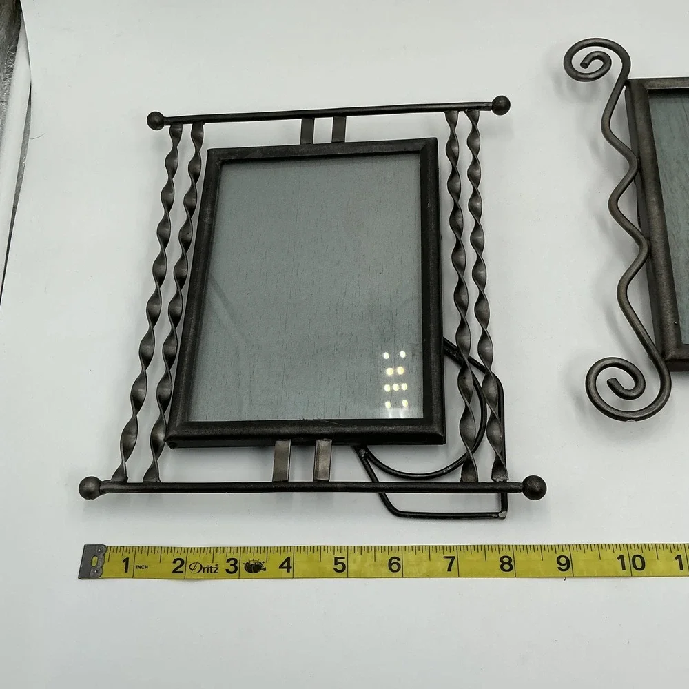 Vintage Wrought Iron Picture Frames Set of 2 Scroll Twisted Metal 5x7 Tabletop